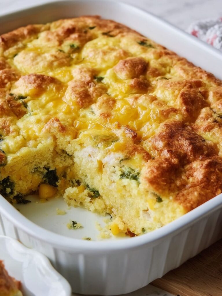 Breakfast Cornbread Casserole with Ham and Kale Recipe