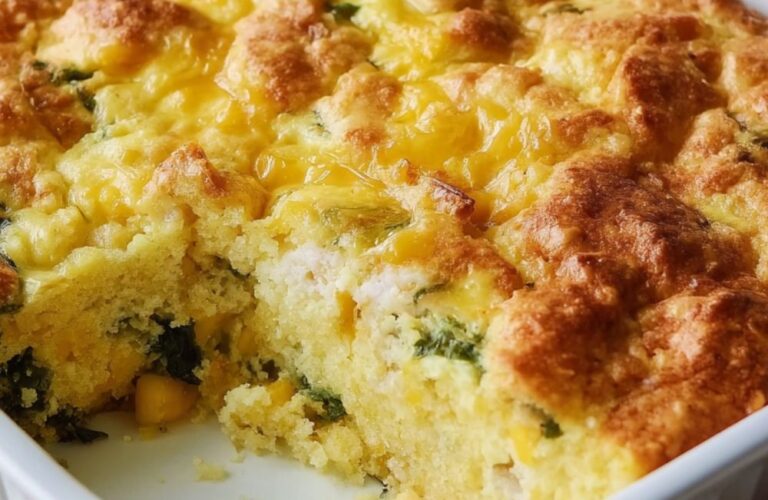 Breakfast Cornbread Casserole with Ham and Kale Recipe