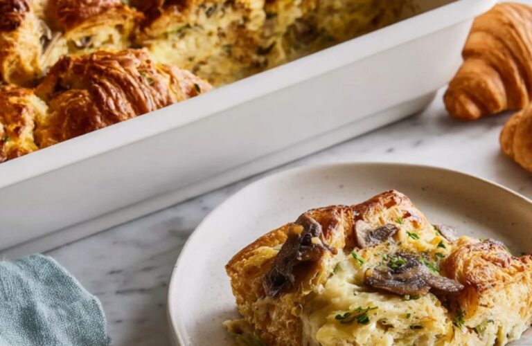 Mushroom and Gruyère Croissant Breakfast Casserole Recipe