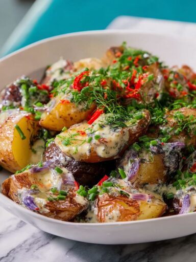 Roasted Potatoes with Warm Blue Cheese Sauce Recipe