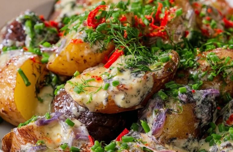 Roasted Potatoes with Warm Blue Cheese Sauce Recipe