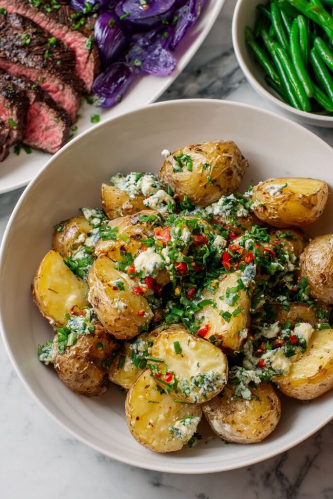 Roasted Potatoes with Warm Blue Cheese Sauce Recipe