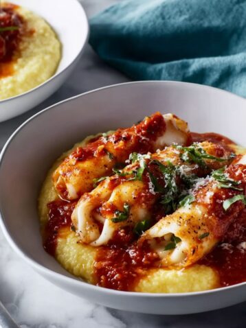 Shrimp-Stuffed Calamari with Polenta Recipe