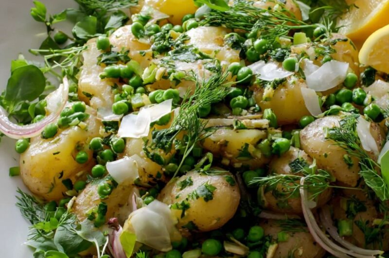 Smashed New Potatoes with Peas, Lemon, and Pearl Onions Recipe