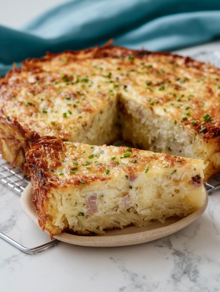 Deep-Dish Hash Brown Ham and Cheese Quiche Recipe