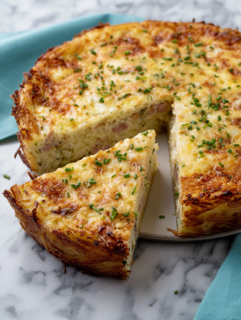 Deep-Dish Hash Brown Ham and Cheese Quiche Recipe