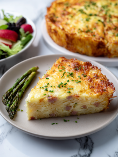 Deep-Dish Hash Brown Ham and Cheese Quiche Recipe