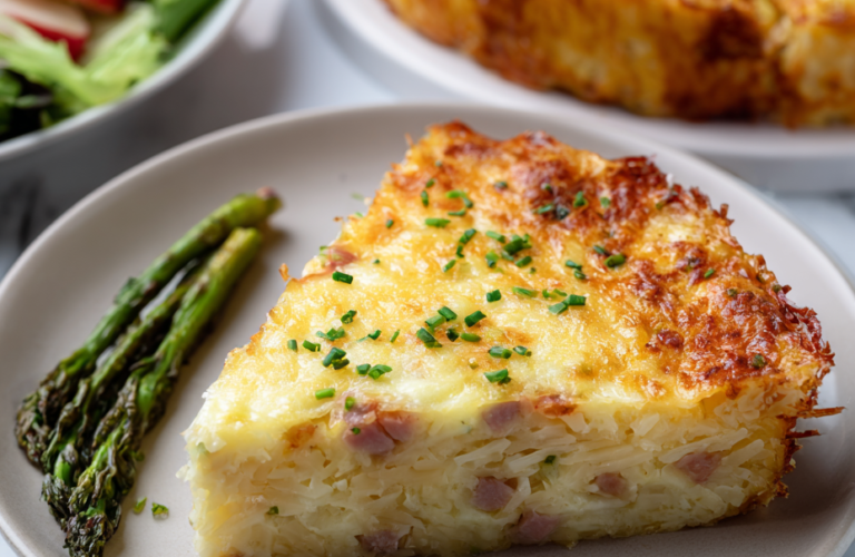 Deep-Dish Hash Brown Ham and Cheese Quiche Recipe