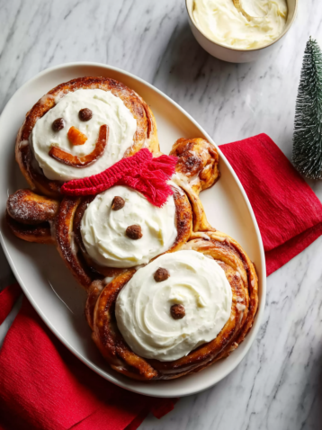 Giant Cinnamon Roll Snowman Recipe