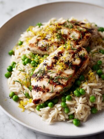 Creamy Lemon-Pepper Orzo with Grilled Chicken Recipe