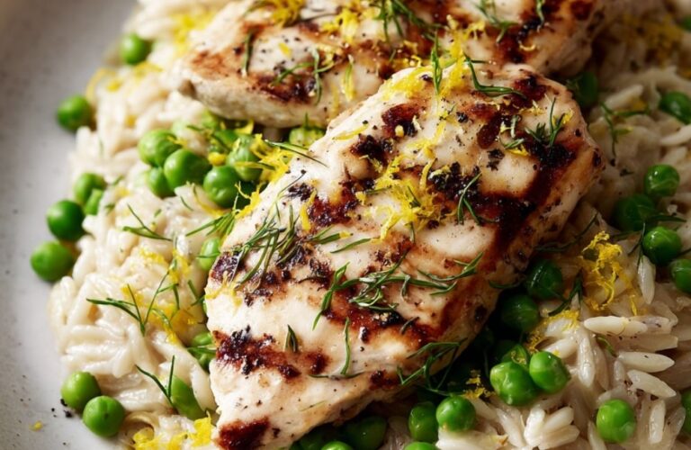 Creamy Lemon-Pepper Orzo with Grilled Chicken Recipe