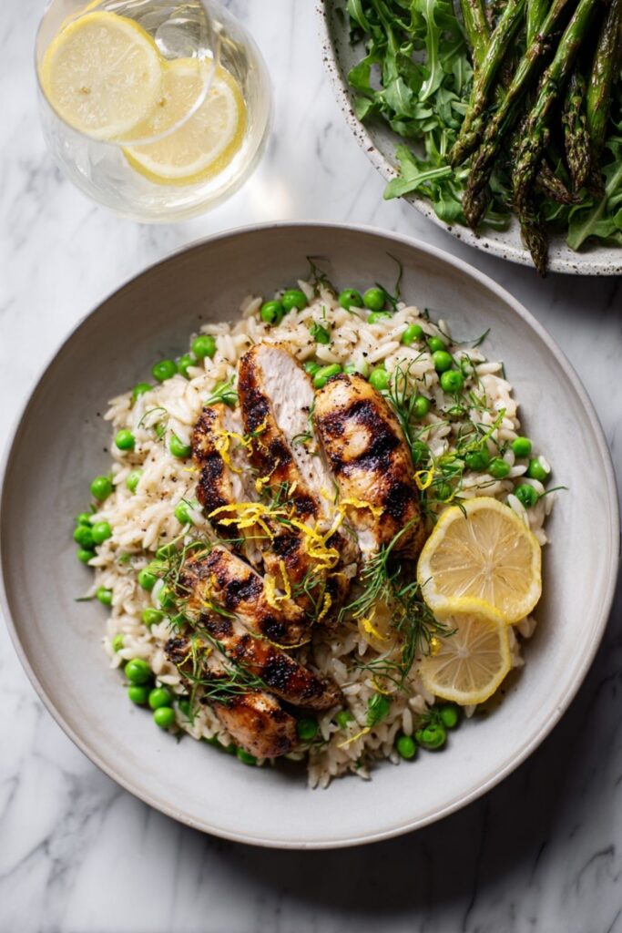 Creamy Lemon-Pepper Orzo with Grilled Chicken Recipe