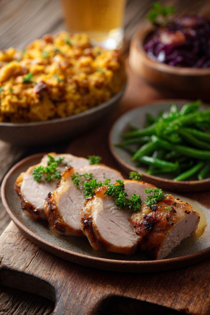 Roast Pork Loin with Fall Vegetable Cobbler