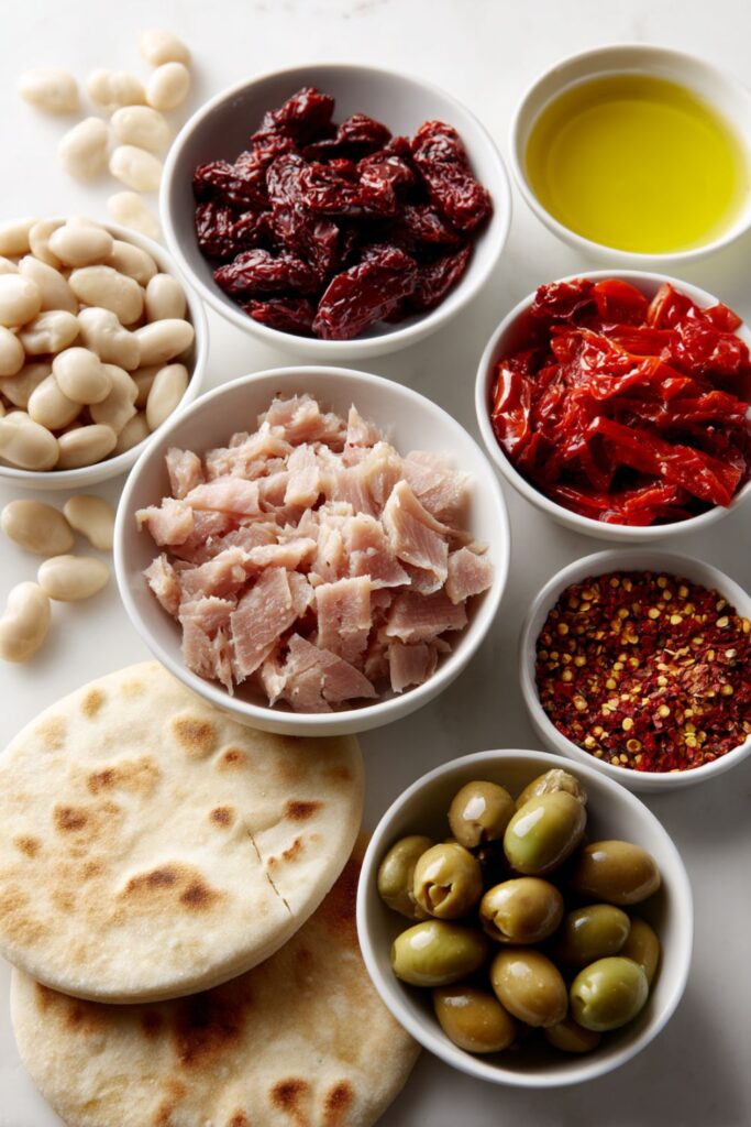 Tuna, White Bean and Olive Flatbread Pitas Recipe