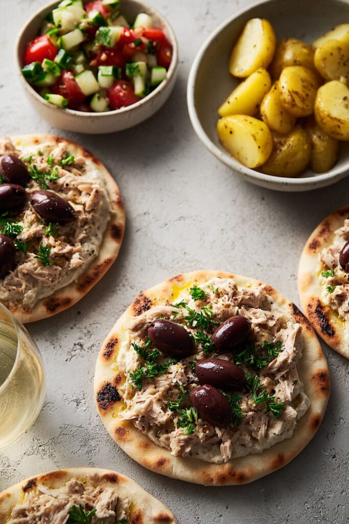 Tuna, White Bean and Olive Flatbread Pitas Recipe