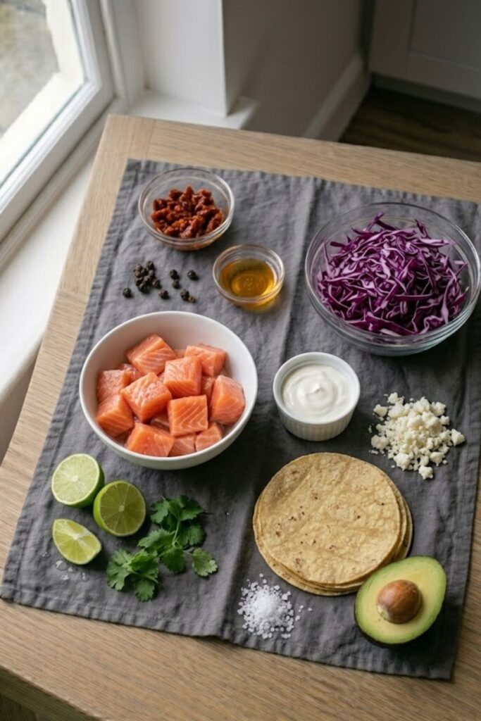 Chipotle Salmon Tacos Recipe with Lime Crema
