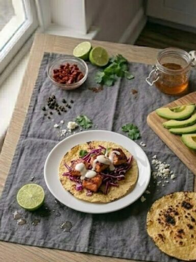 Chipotle Salmon Tacos Recipe with Lime Crema