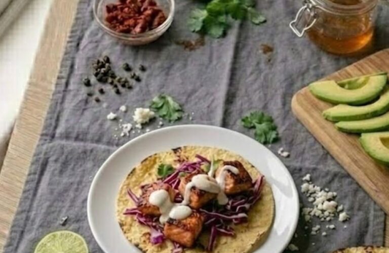 Chipotle Salmon Tacos Recipe with Lime Crema