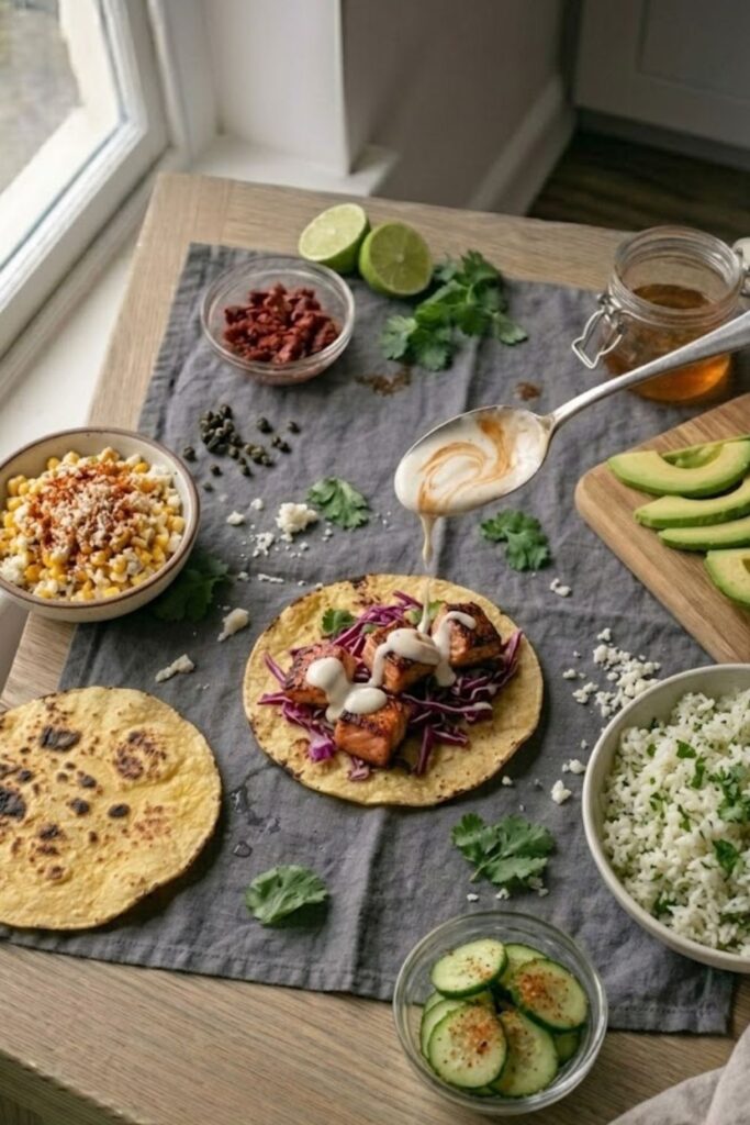 Chipotle Salmon Tacos Recipe with Lime Crema