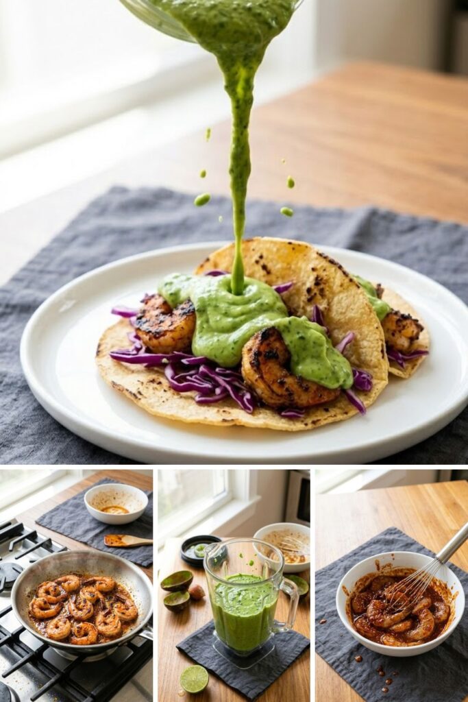 Chipotle Shrimp Tacos with Avocado Crema Recipe