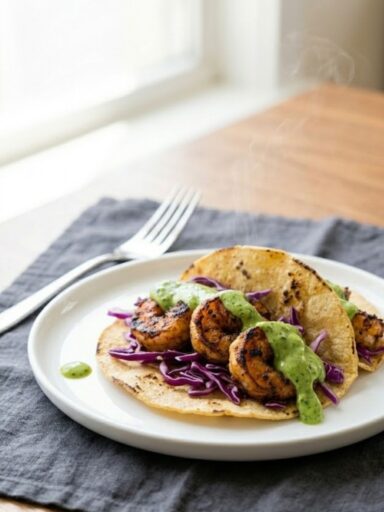 Chipotle Shrimp Tacos with Avocado Crema Recipe