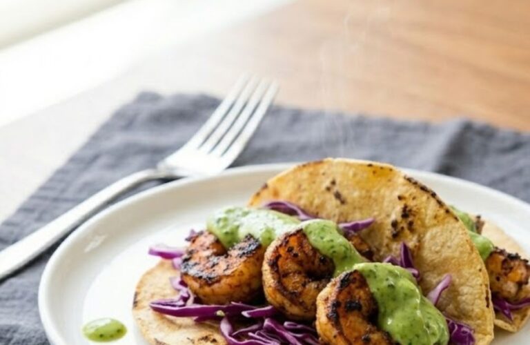 Chipotle Shrimp Tacos with Avocado Crema Recipe