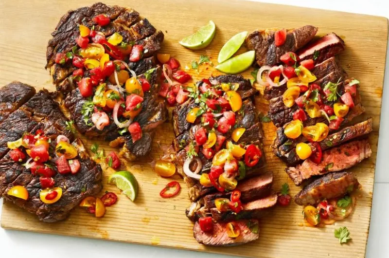 Grilled Rib Eye Steaks with Watermelon Tomato Salsa