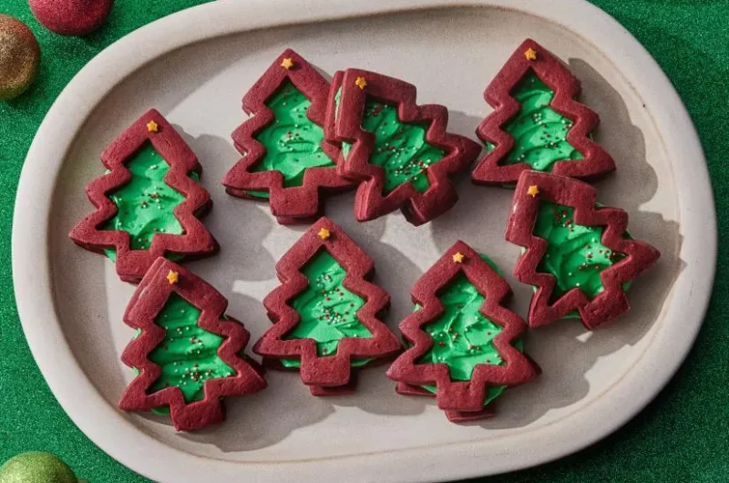 Red Velvet Christmas Tree Linzer Cookies